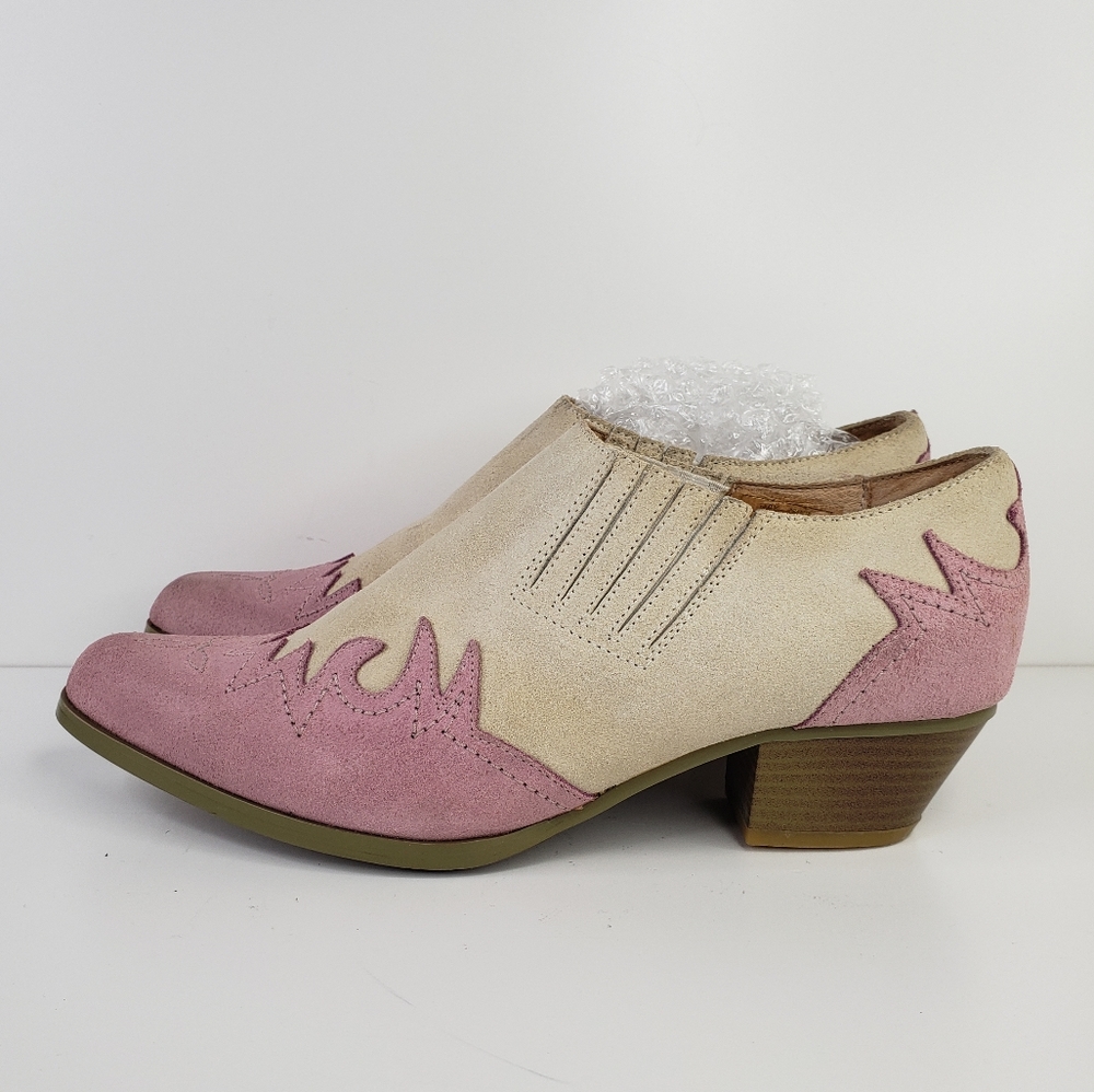 Oak Tree Farm Western Wear Lo Cream/Pink Suede Cowgirl Western Boots Sz 7.5.